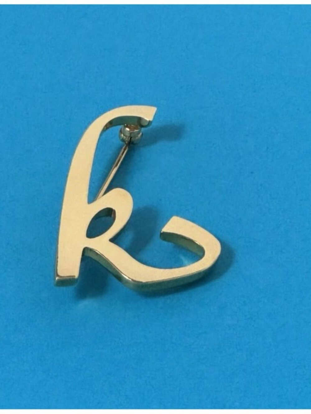 Vintage Script Letter k Initial Brooch Pin Gold Tone Monogram Jewelry For Jacket